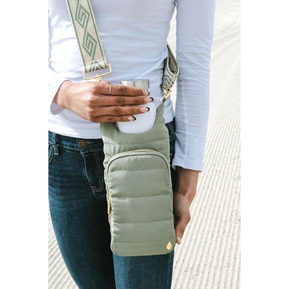 Sage Green HydroBag: Hands-Free Crossbody Water Bottle Holder & Phone Pocket - Picture 4 of 6